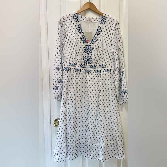 NWT Boden Flossie White Blue Floral Embroidered 100% Cotton Midi Dress Size 10 - Picture 2 of 11
